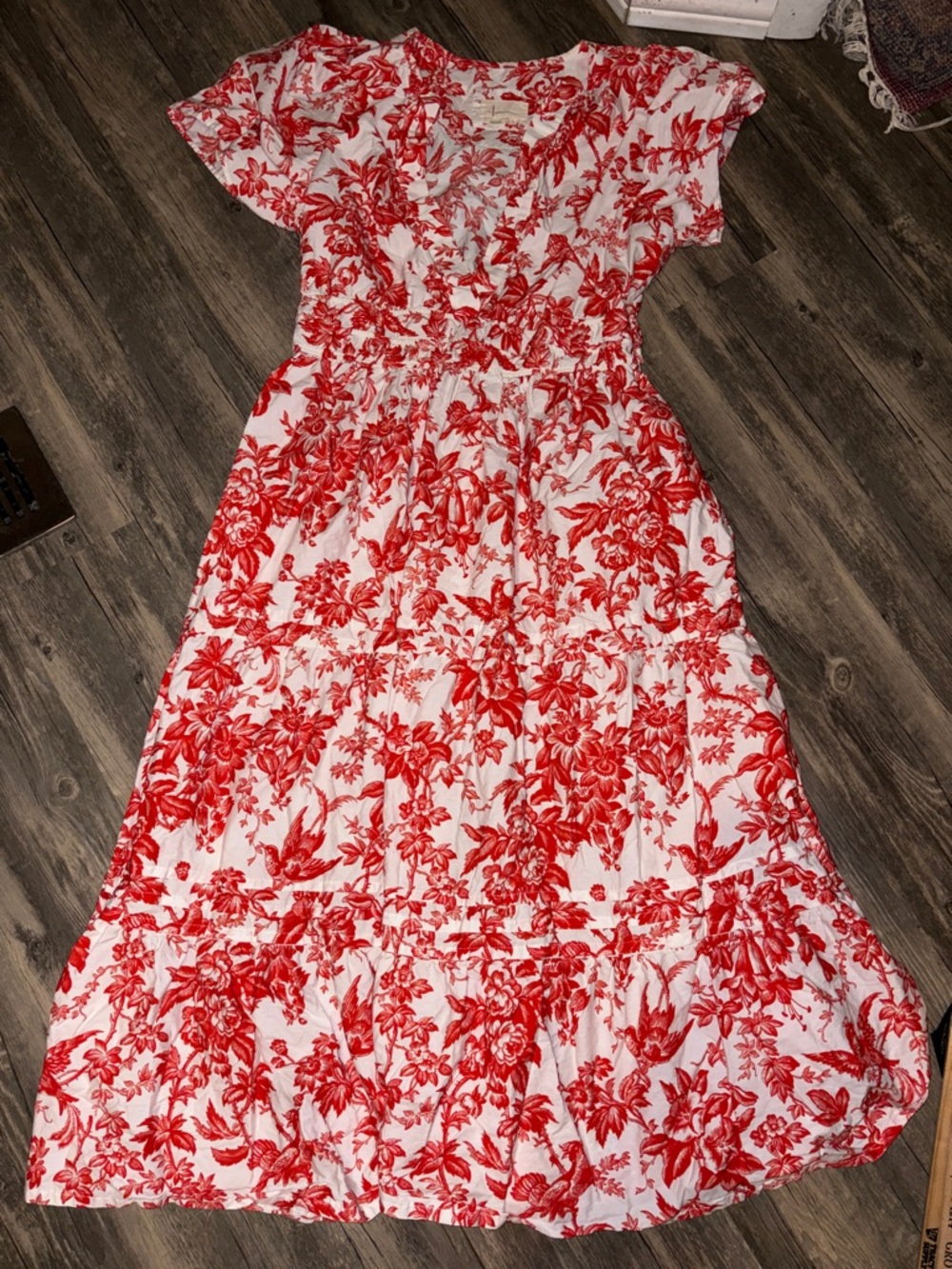 Anthropologie Somerset Maxi in Coral Toile Floral Tiered Cotton Dress Lg - Picture 4 of 6